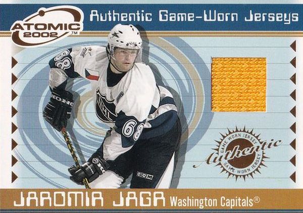 jersey karta JAROMÍR JÁGR 01-02 Atomic Game-Worn Jersey číslo 50